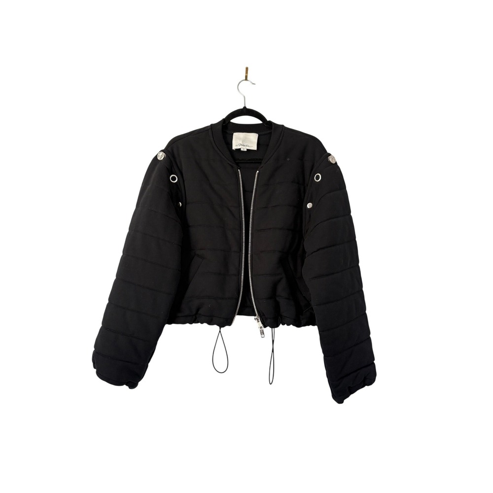 3.1‎ Phillip Lim Black Quilted Cropped Bomber Jacket F171-6215PFT Womens Medium